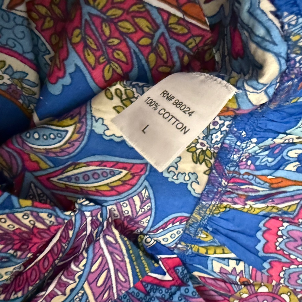 Blue Paisley V-Neck Women's Dress - Picture 4 of 6